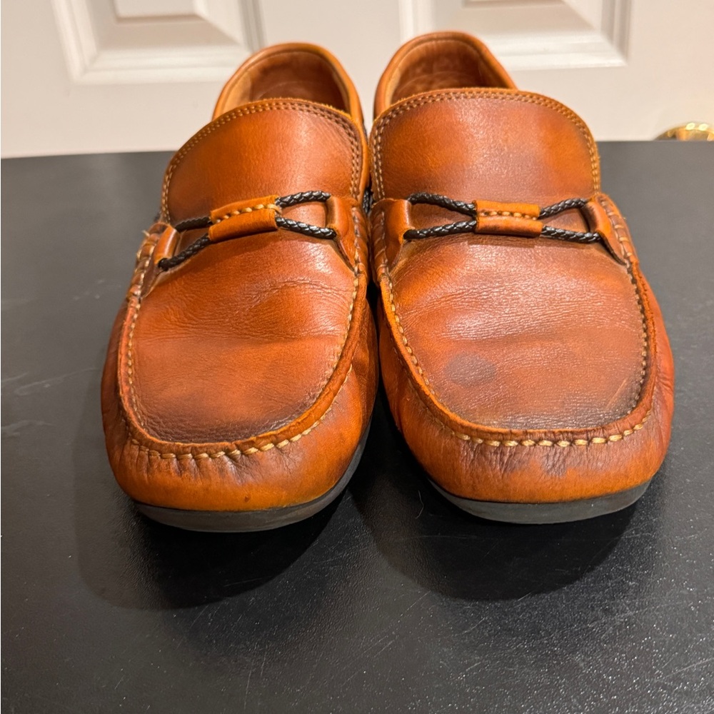 Martin Dingman Brown Leather Loafers with Decorative Strap